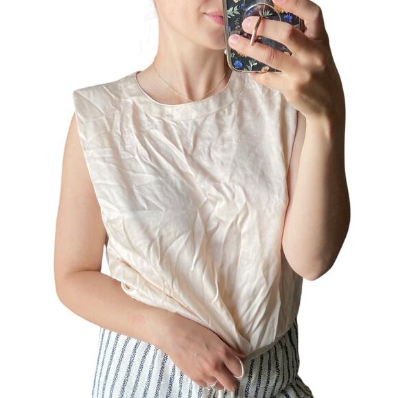 Le Lis S Cream Silky Satin Crew Neck Sleeveless Tank Top Blouse - Picture 9 of 9